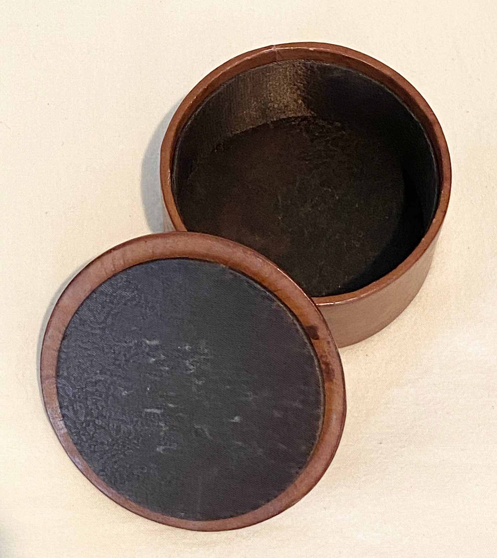 Vintage Painted Leather Round Lidded Box Etsy