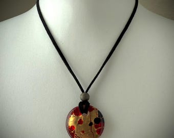 Murano Glass Gold Leaf Disc Pendant Necklace
