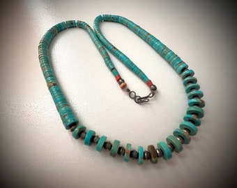 Vintage Kewa Alois Wagner Turquoise Heishi Inlay Sterling
