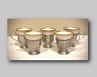 Manchester Sterling Silver w/ Lenox Porcelain Demitasse Cups Set/5