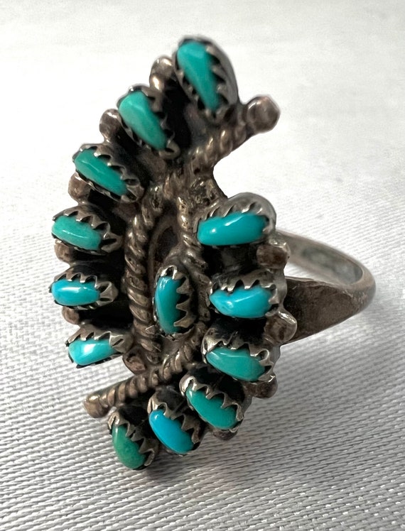 Zuni Sterling & Turquoise Hummingbird Cluster Rin… - image 2