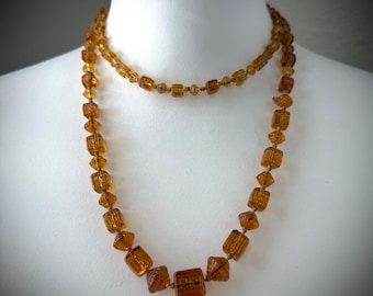 Art Deco Max Neiger Amber Glass Greek Key Flapper Necklace
