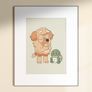 Kids Wall Art | Blue Dog Show | Turtle | ASL | Digital Download | Modern, Boho, Neutral Kids Room, Blue Dog Sisters, Print