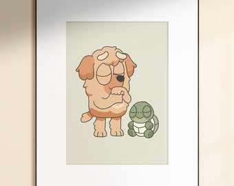 Kids Wall Art | Blue Dog Show | Turtle | ASL | Digital Download | Modern, Boho, Neutral Kids Room, Blue Dog Sisters, Print