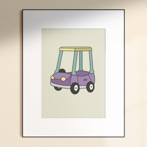 Kids Wall Art | Blue Dog Show | Gran Mobile | Granny Car | Digital Download | Modern, Boho, Neutral Kids Room, Blue Dog Sisters, Print