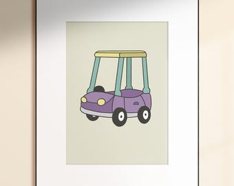 Kids Wall Art | Blue Dog Show | Gran Mobile | Granny Car | Digital Download | Modern, Boho, Neutral Kids Room, Blue Dog Sisters, Print