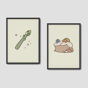 Kids Wall Art SET OF 2 | Blue Dog Show | Food Set | Magic Veggie Wand | Pavlova | Digital Download | Neutral Kids, Blue Dog Sisters, Print