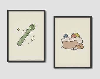 Kids Wall Art SET OF 2 | Blue Dog Show | Food Set | Magic Veggie Wand | Pavlova | Digital Download | Neutral Kids, Blue Dog Sisters, Print