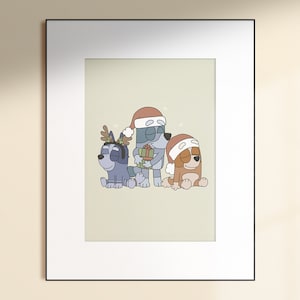 Kids Wall Art | Blue Dog Show | Holiday Cousins | Digital Download | Modern, Boho, Neutral Kids Room, Blue Dog Sisters, Print