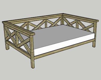 Sofá cama de tamaño completo: planos de carpintería imprimibles en PDF y planos de construcción.