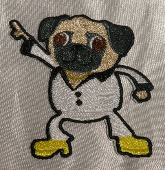 Embroidered Retro 70s Disco Dancer Pug Puppy Dog Funny Patch Iron On Sew On USA