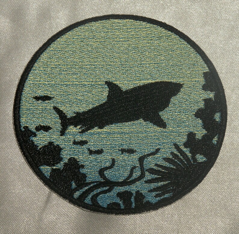 Embroidered Seahorses Ocean Silhouette Blue Ombre Circle Patch Iron On Sew USA
