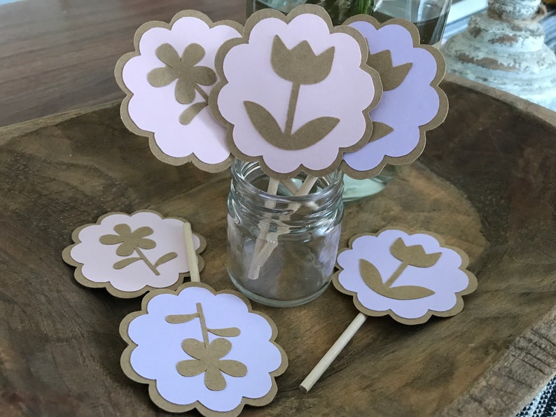 Flower Cupcake Toppers Baby Shower Easter Spring Etsy