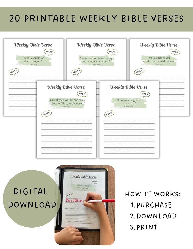 Weekly Scriptre 20 Printable Weekly Bible Verses | Scripture Copywork | Memory Verses ...
