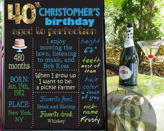 60th 50th 30th 40th Birthday Chalkboard custom DIGITAL file, printable adult Birthday Sign, birthday facts  poster for man, male theme board