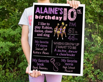DIGITAL FILE Birthday Chalkboard, sing dance cheerleading customizable printable sign banner board digital download party decor supplies