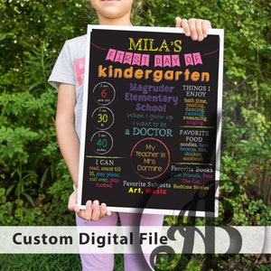 Back to School Kindergarten Chalkboard, custom DIGITAL BOARD, printable kindergarten Sign, back to school facts  poster, digital download