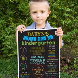 Back to School Kindergarten Chalkboard, custom DIGITAL BOARD, printable kindergarten Sign, back to school facts  poster, digital download