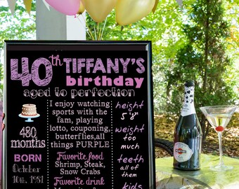 21st, 30th, 40th Birthday Chalkboard, custom DIGITAL file, printable adult Birthday Sign, birthday facts  poster, sweet 16 birthday board