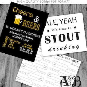 Bier Verkostung Geburtstagsparty Paket druckbare, Bier Verkostung Thema Party, benutzerdefinierte Bier Verkostung Einladung, Poster, Spielkarten herunterladen
