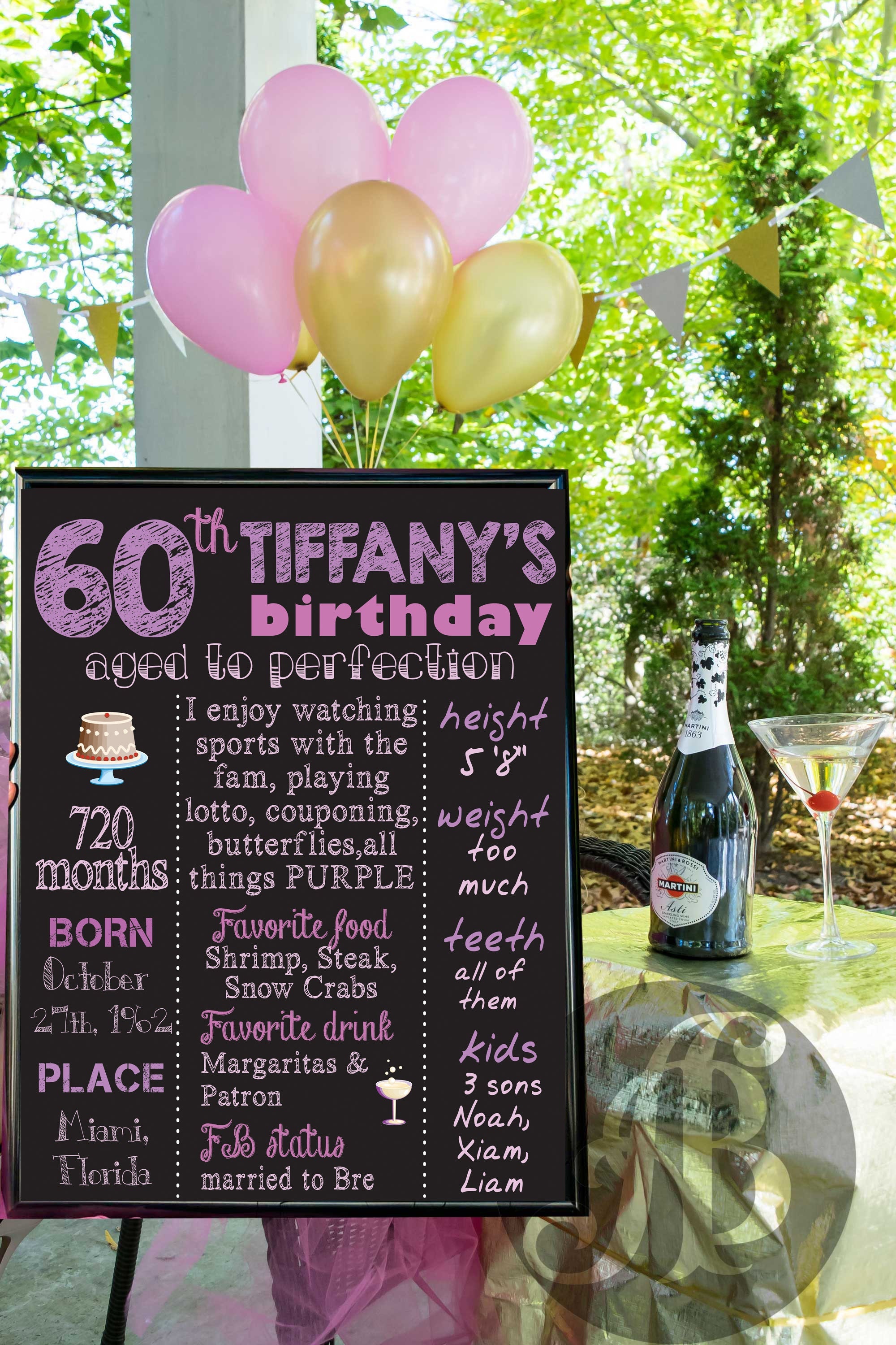 60th 50th 30th 40th Birthday Chalkboard, custom DIGITAL file, printable adult Birthday Sign, birthday facts  poster, sweet 16 birthday board