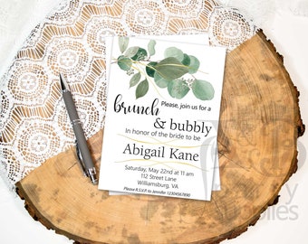 Boho Bridal Shower Invitation, custom DIGITAL design, Greenery Eucalyptus Brunch & Bubbly invite, Bohemian Invitation, digital download