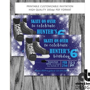 DIGITAL DOWNLOAD Ice skating hockey theme birthday Invitation, Printable file boy birthday invite custom party decorations supply for boys