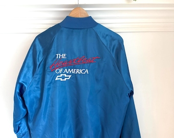 "Vintage Chevy ""Herzschlag von Amerika"" Satin Bomber Jacke I Größe M I USA."