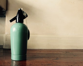 Vintage Sparklets Seltzer Syphon Bottle - Bianchi Green, Mid-Century Bar