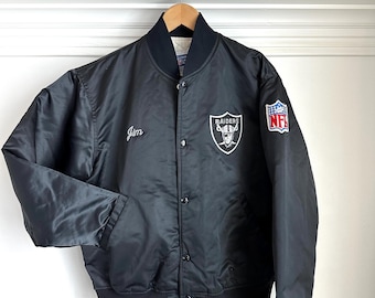 90s RAIDERS Starter ウォームアップジャケット 黒 Starter Los Angeles Raiders NFL Vintage 90s Jacket - Size L