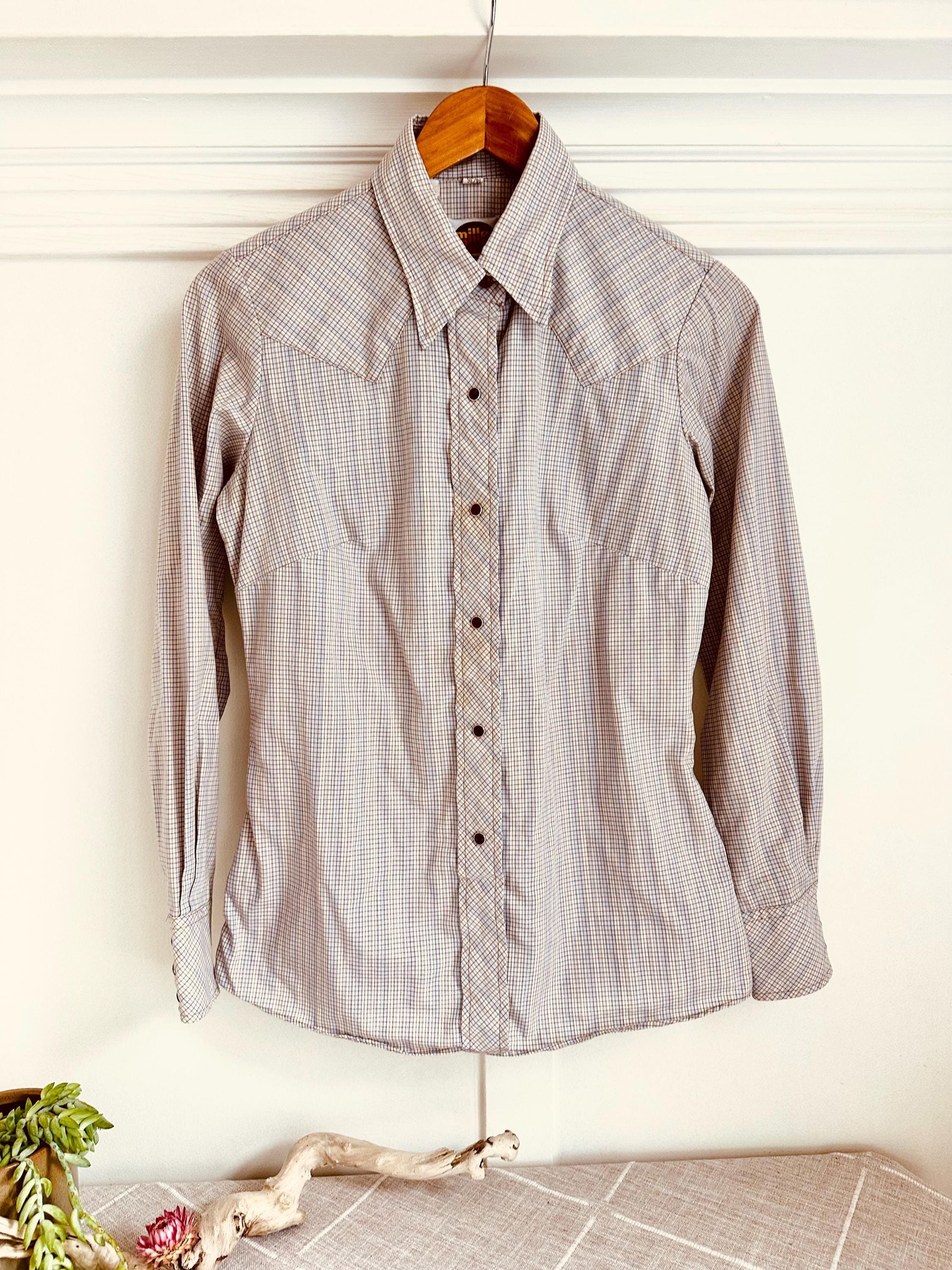 Chemise Vintage Miller Western Wear 15 1/2-34 - Manches Longues Perle Motif Graphique