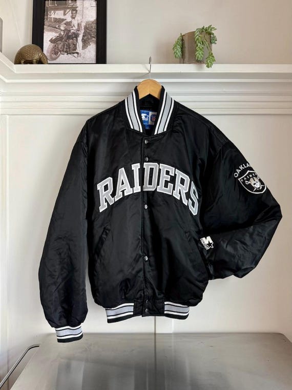 Vintage Raiders Starter Jacket Black Silver NFL 90s I Size Large
