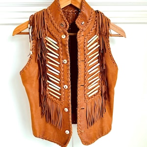1970s Mahopa Fringe Leather Vest, Handmade