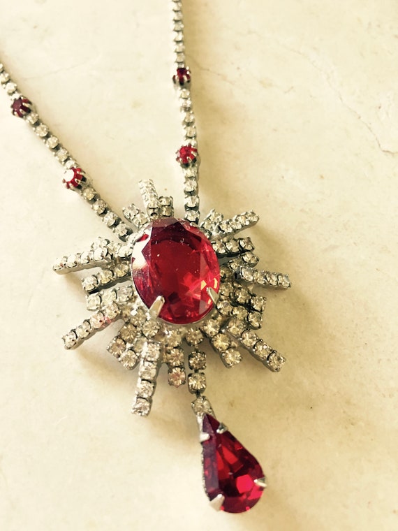 Red Rhinestone Drop Necklace