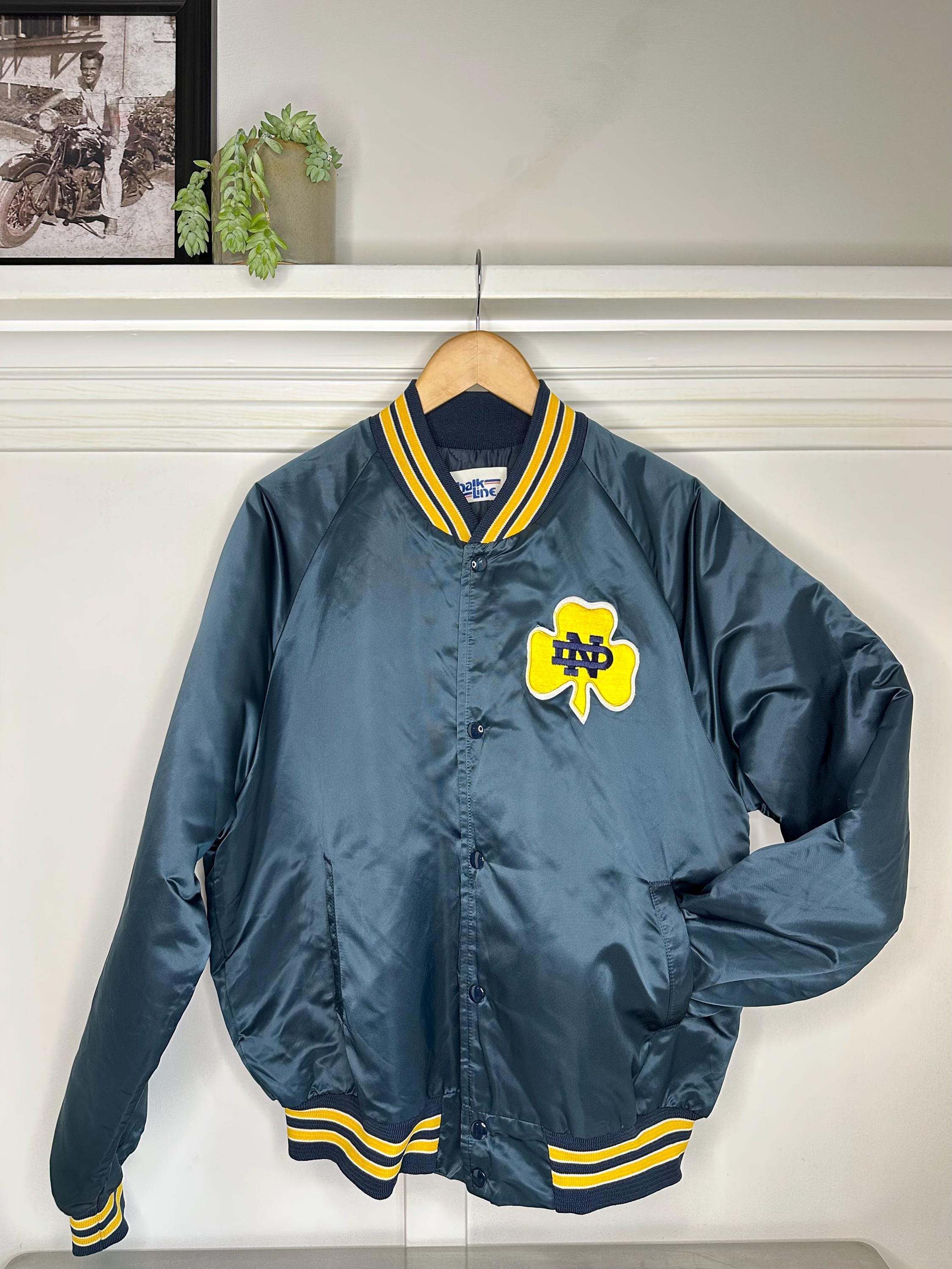 Vintage Notre Dame Chalk Line Spell Out Satin Bomber Jacket - XL