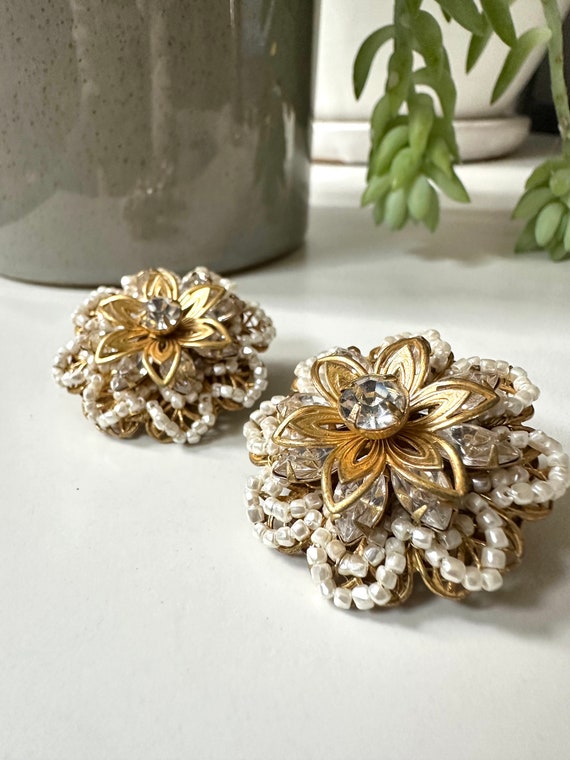 1950s Signed Miriam Haskell Cluster Earrings