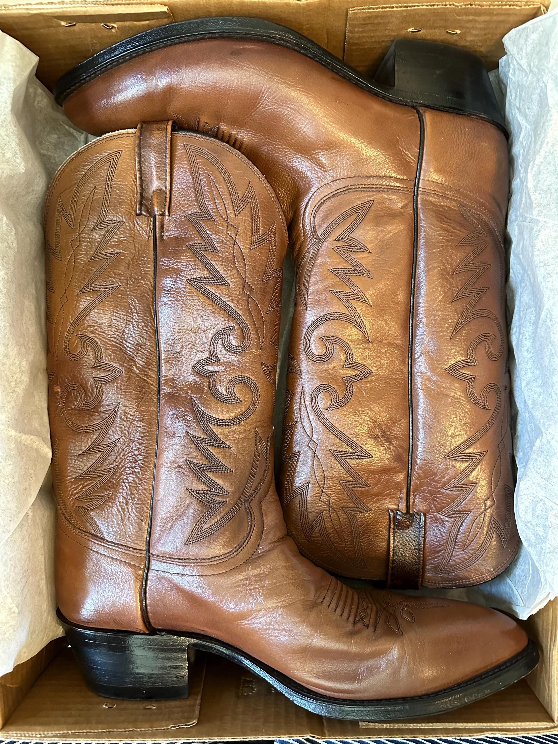 レア美品！箱付き80s〜USA製ウエスタンブーツ9D DAN POST テキサス