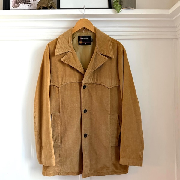 Vintage Towncraft Corduroy Ranch Jacket, 1970s Camel Western Chore Coat XL