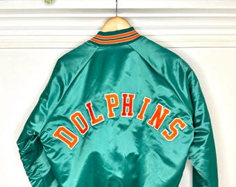 Vintage Miami Dolphins Satin Snap Jacket Bomber Chalk Line Made