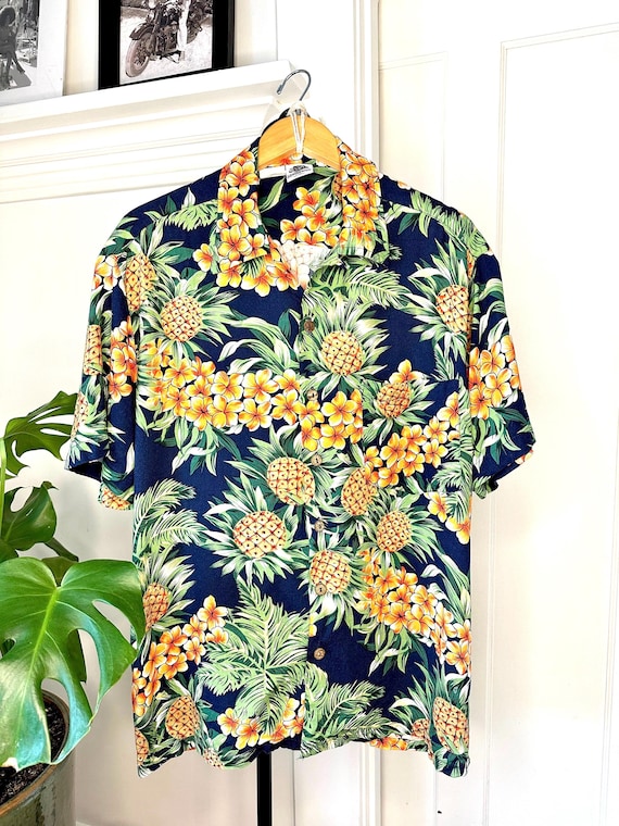 Kennington LTD, California Navy Hawaiian Shirt Pineapples