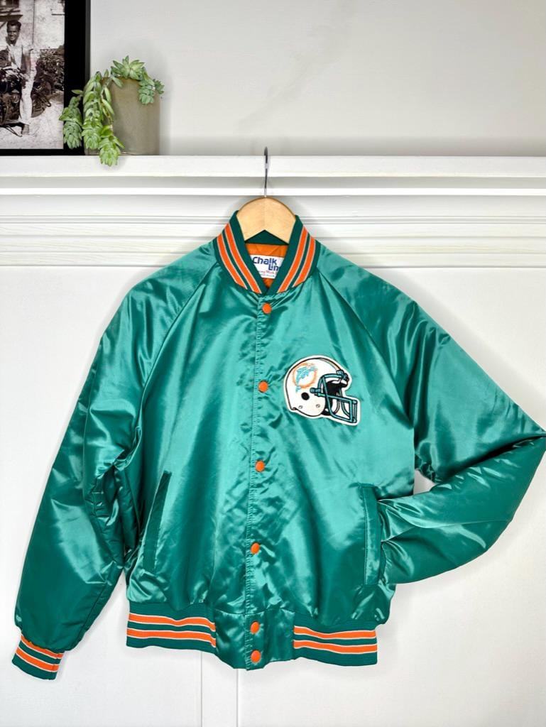 Vintage Miami Dolphins Satin Bomber Jacket - Chalk Line - Size