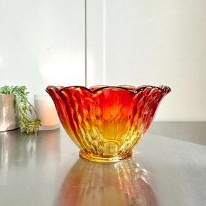 Rare Viking Fayette Amberina Glass Bowl Ruffled Rim