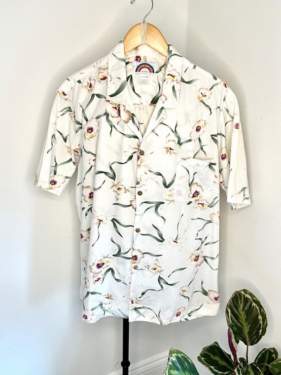 1980s Paradise Found White Orchid Hawaiian Shirt