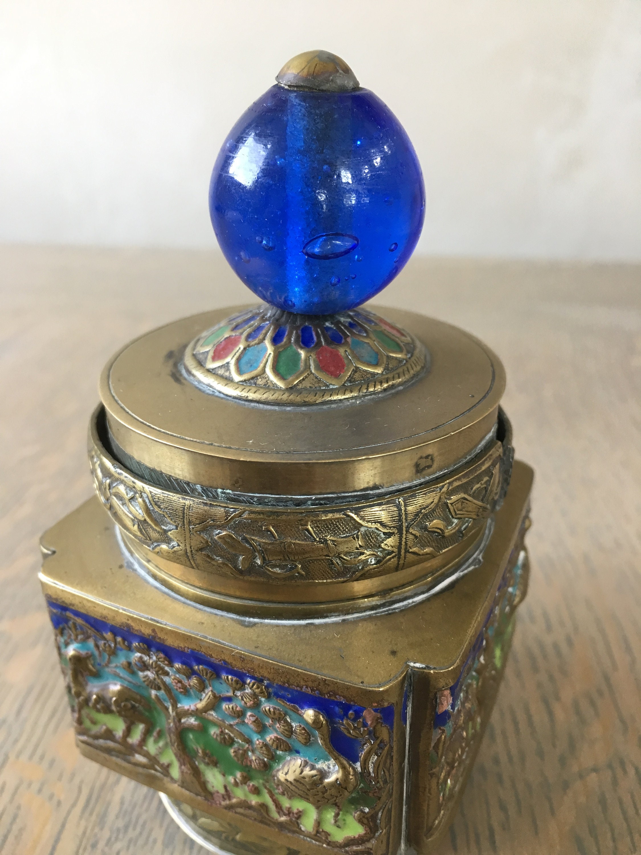 Antique Chinese Brass & Enamel Snuff Jar Etsy