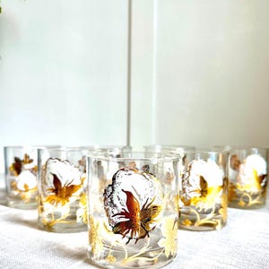 1960s Culver Cotton Boll Lowball Cocktail Glasses, 22K Gold Overlay, Signed, Set of 7