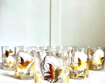 1960s Culver Cotton Boll Lowball Cocktail Glasses, 22K Gold Overlay, Signed, Set of 7