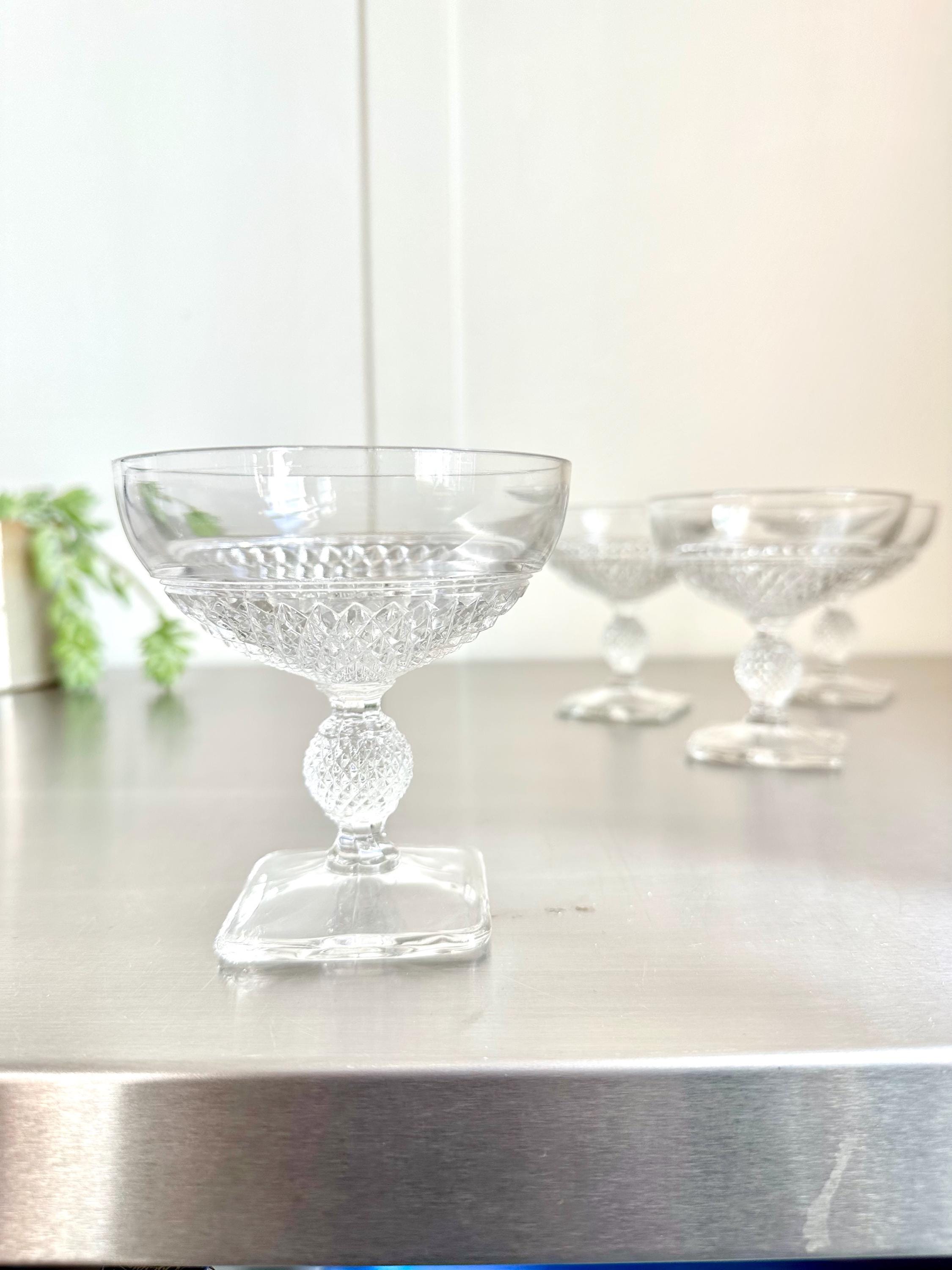 Vintage Cambridge Champagne Coupe Glasses: Mt. Vernon Pressed Diamond Glassware