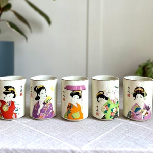 Vintage Geisha Tea or Sake Cups, Made in Japan, Set of 5