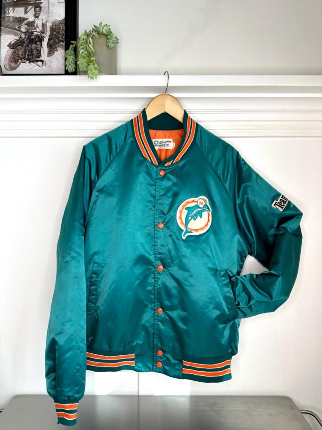 Vintage Miami Dolphins Satin Chalk Line Jacket - Size L - Made in
