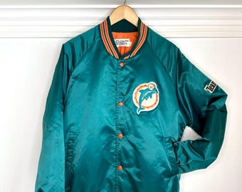 Vintage Miami Dolphins Satin Snap Jacket Bomber Chalk Line Made